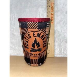 Rustic Embrace Buffalo Plaid Neoprene Can Cooler Koozie 12oz Maroon Trim